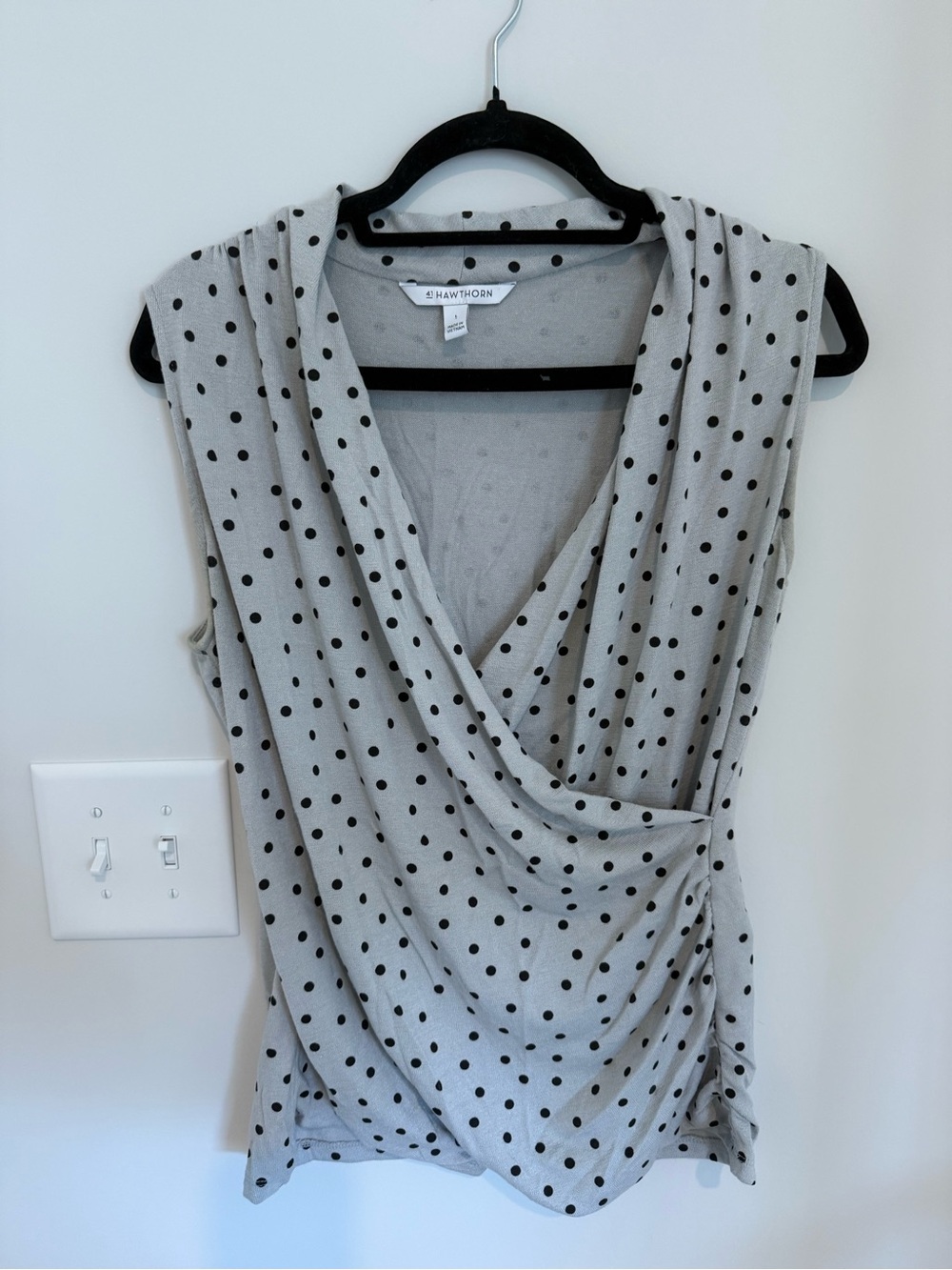 41 Hawthorn Light Gray Polka Dot Draped Sleeveless Top